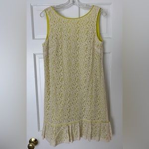 Ann Taylor Loft Cream Lace w Yellow Lining Drop Waist Shift Dress Sz 10